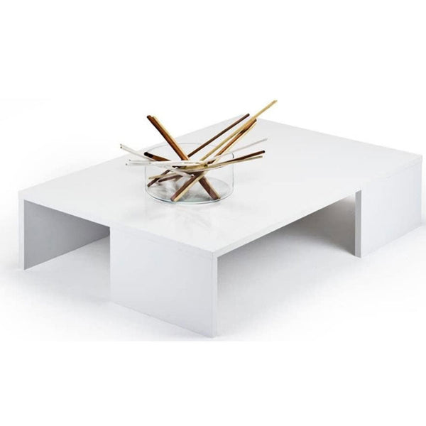 acquista Tavolino Caffe Divano Salotto Rettangolare Basso in Legno Design Moderno Bianco