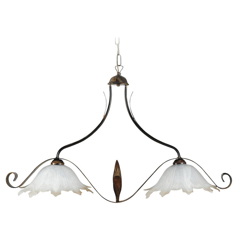 Sospensione 2xE27 Montatura Marrone Vetro Alabastro Bianco Sfumato Ambra E-Energy Aurora