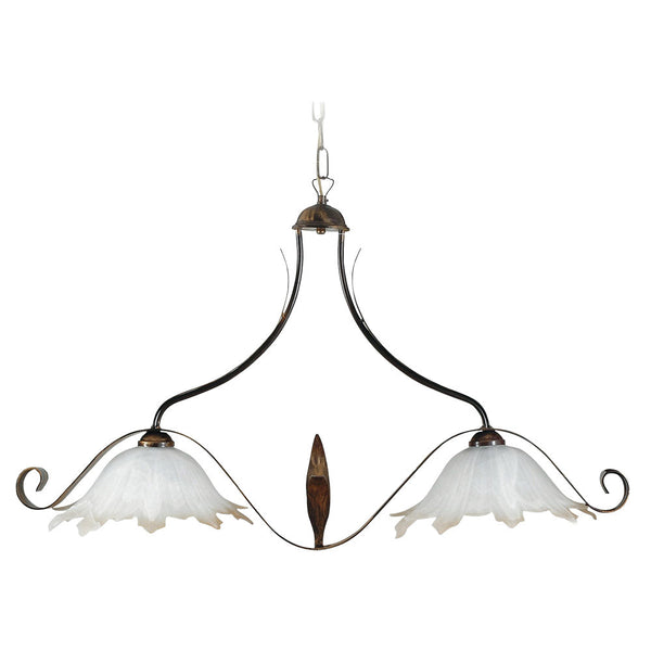 prezzo Suspension 2xE27 Marron Cadre Verre Albâtre Blanc Ombré Ambre E-Energy Aurore