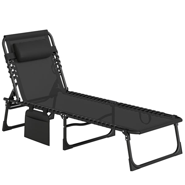 Sdraio da Giardino Pieghevole 185x58x30 cm con Schienale Reclinabile su 5 Posizioni e Cuscino in Tessuto a Rete e Acciaio Nero sconto