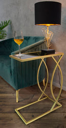 Tavolinetto da Divano Glam 45,5x25,5x60 cm in Ferro e Vetro Nero e Oro