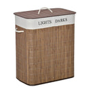 Cesto per Biancheria 2 Scomparti 52x32x63 cm con Coperchio e Maniglie Marrone