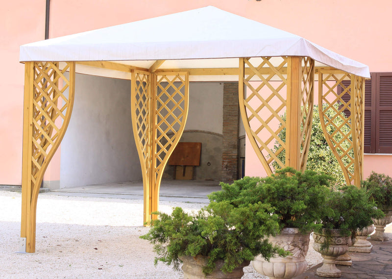 Gazebo da Giardino in Legno 3x3m con Copertura in PVC Taini Calice Pocket