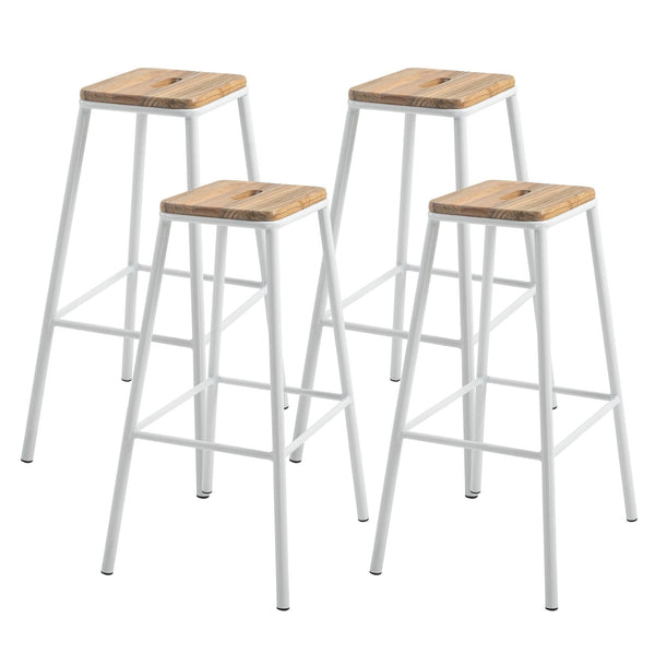 Lot de 4 Tabourets de Bar Hauts en Acier Blanc et Bois prezzo