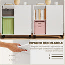 Cassettiera da Ufficio 60x30x65 cm con Ruote Minimal con 2 Cassetti Vano Aperto e Ripiano Regolabile in Legno Bianco      