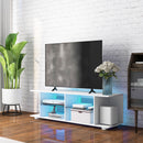 Mobile TV 60"" con Luci a 12 Colori e 2 Ripiani Regolabili 144,8x40x45 cm in Truciolato e Vetro Bianco