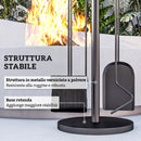 Set Attrezzi Camino 5 Pezzi con Pala Spazzola Pinze Attizzatoio e Supporto in Metallo Nero      