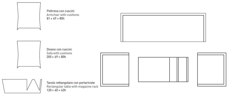 Set da Giardino Divano 2 Poltrone e Tavolino in Wicker Ranieri Paros