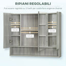 Armadietto a Specchio per Bagno con Ripiani Regolabili 3 Porte e Mensola 90x15x75 cm Grigio   