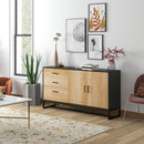Credenza con 3 Cassetti e Armadietto Ante Soft-Close 140x35x75 cm Legno Naturale e Nero   