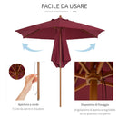 Ombrellone da Giardino Ø2,5 m Palo Ø38 mm in Legno e Poliestere Bordeaux