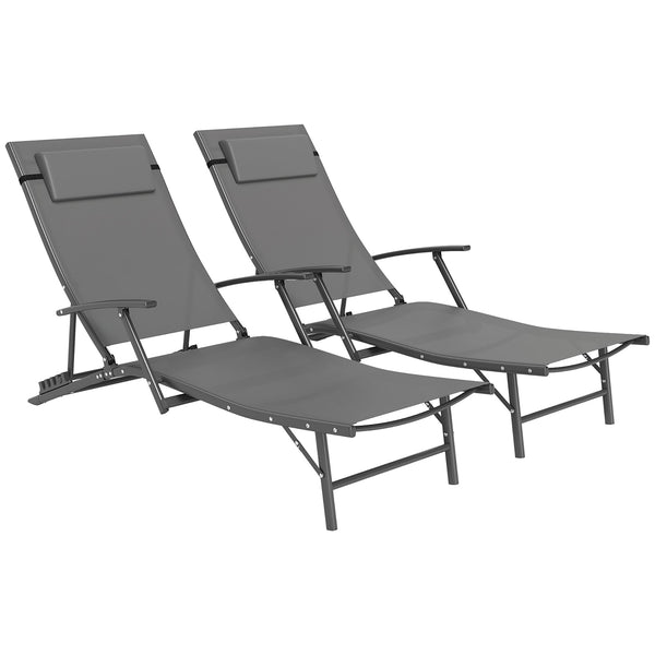sconto Set 2 Sdraio da Giardino Pieghevoli 64x154x87A cm con Schienale Regolabile e Cuscino Grigio