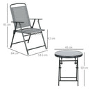 Set Tavolino e 2 Sedie Pieghevoli da Giardino  in Metallo Grigio Chiaro