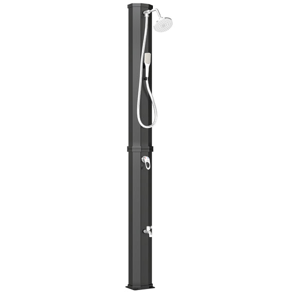 online Doccia Solare 60L Doccia da Giardino da Esterno 21,8x18,2x227 cm con 2 Soffioni Riscaldata in ABS e Acciaio Inox Nero
