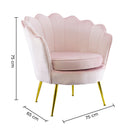 Poltrona Imbottita Schienale a Conchiglia in Velluto Piedi Oro Rosa