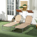 Set 2 Sdraio da Giardino 187x58x36 cm Pieghevoli con Tettuccio Regolabile in Tessuto Oxford e Metallo Marrone      