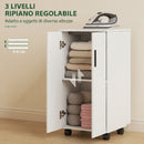 Mobile da Stiro Pieghevole 128x43x83 cm a Ruote con Mensola Regolabile e Chiusura Morbida in Legno e Tessuto Bianco      