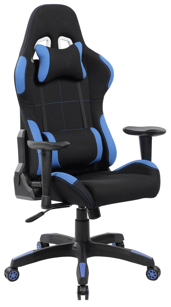 acquista Chaise Gaming Ergonomique 72x57x134 cm en Tissu Noir et Bleu