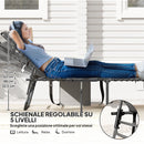 Sdraio da Giardino Pieghevole 60x190x31 cm Reclinabile a 5 Livelli con Tavolino Laterale e Tasca Grigio e Nero   