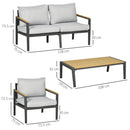 Set da Giardino Divano 2 Poltrone e Tavolino in Alluminio Grigio Chiaro