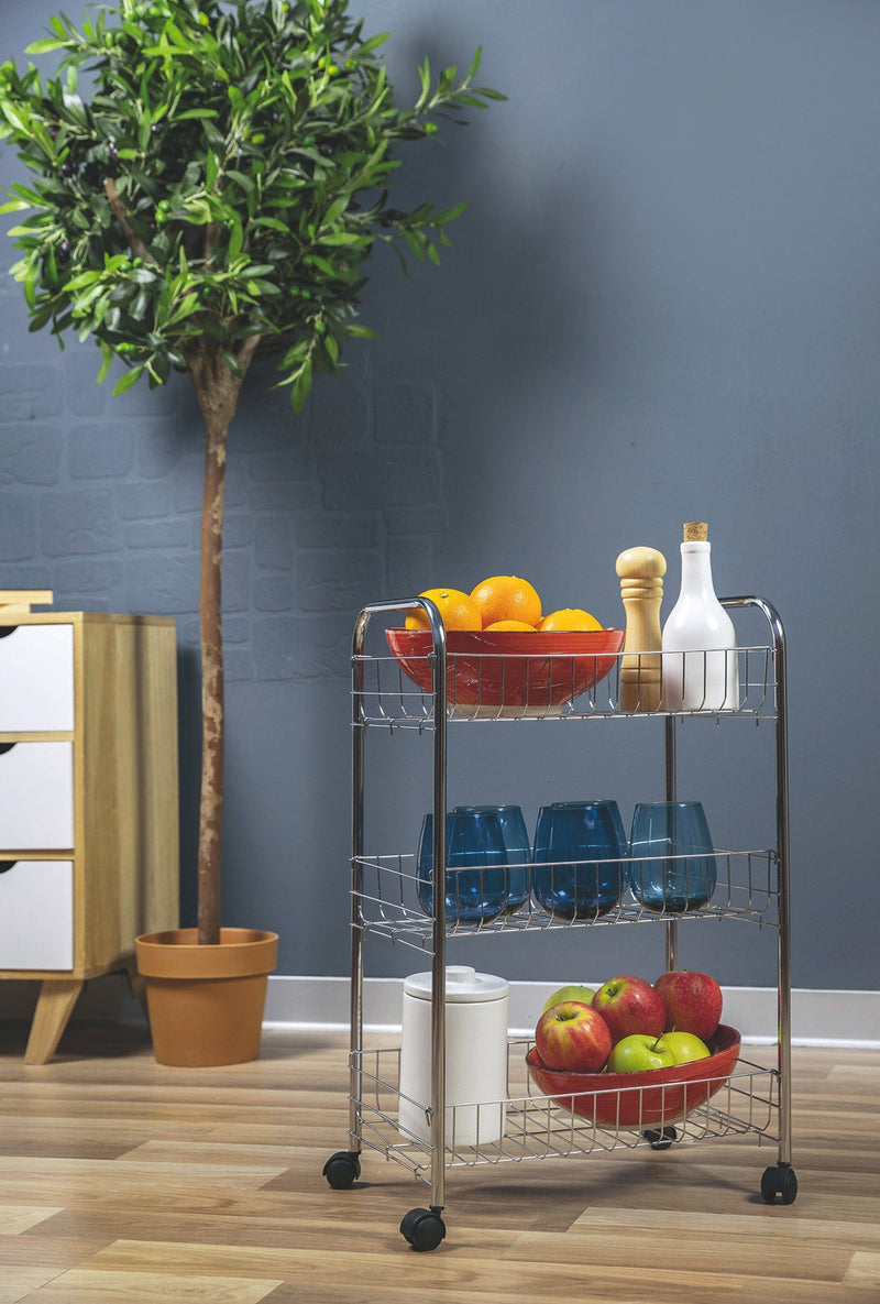 Carrello da Cucina 3 Ripiani 40x26x62 cm in Metallo Cromato