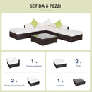 Set Salotto da Giardino in Rattan Sintetico Divano 2 Pouf e Tavolino Marrone 