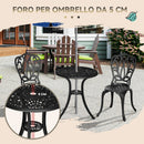 Set 3 Pezzi da Giardino con 2 Sedie e Tavolino in Vetro con Foro per Ombrellone in Alluminio Nero      