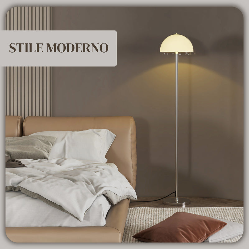 Piantana da Interno Lampada da Terra Paralume Doppio E27 Metallo e Acrilico 35x150 cm Bianco  