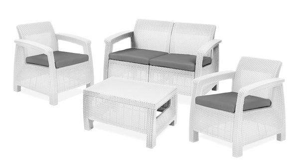 Ensemble de jardin canapé 2 fauteuils et table basse en résine blanche Keter Corfu Lounge prezzo