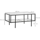 Tavolino 2 Ripiani 100x55x45,5 cm in Acciaio e Vetro Nero