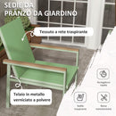 Set Tavolo e 4 Sedie con Braccioli da Giardino in Tessuto a Rete e Acciaio Verde