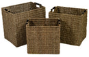 Set 3 Ceste Rettangolari con Manici in Legno Cordi