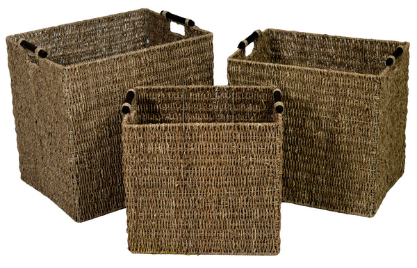 Ensemble de 3 paniers rectangulaires avec poignées en corde de bois online