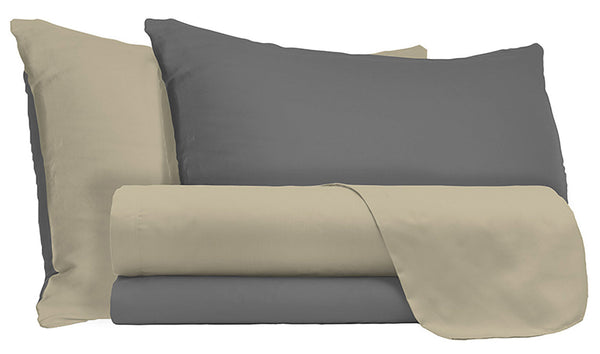 Lot de Draps de Dessus et Taies d'Oreiller Double Face Gris Tourterelle/Fumé sconto