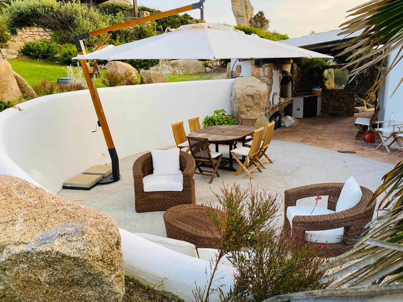 Ombrellone da Giardino Decentrato Ø3m in Legno Telo in Acrilico Danieli Lisbona Ecrù