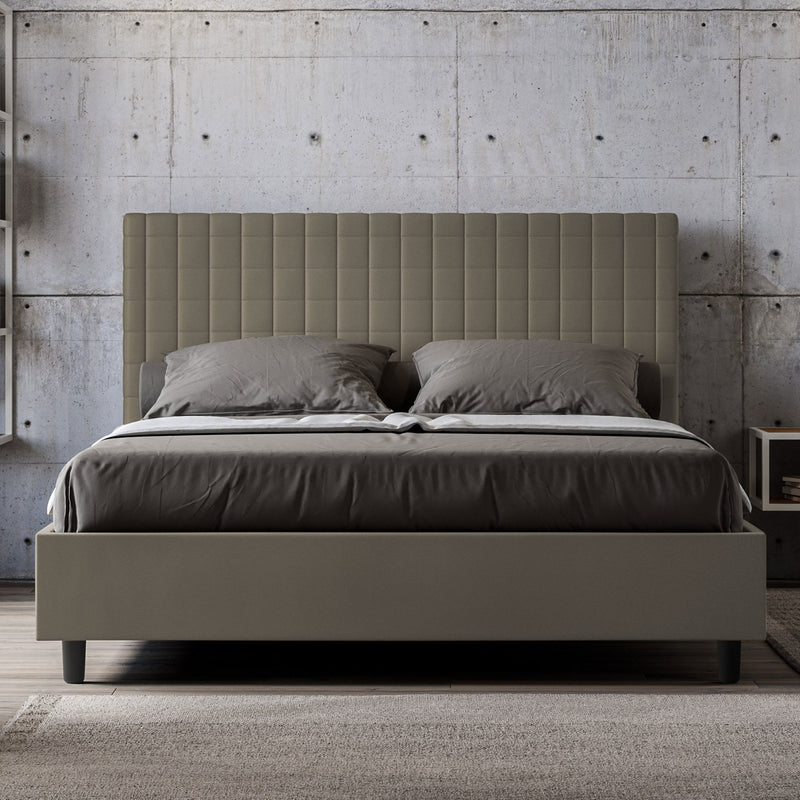 Letto Matrimoniale con Testata e Alzata Comoda Imbottito in Similpelle Sunny Cappuccino Varie Misure