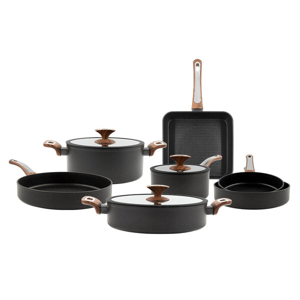 Batterie de Cuisine 10 Pièces Antiadhésive Induction Silex Elegance Bois Noir online