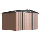 Capanno Box da Giardino 305x245x194 cm con 4 Prese d'Aria e Porte Doppie con Serratura in Metallo Marrone      