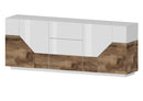 Credenza 4 Ante + 3 Cassetti 220,1x43x86 cm Alien Bianco Lucido e Acero Pereira