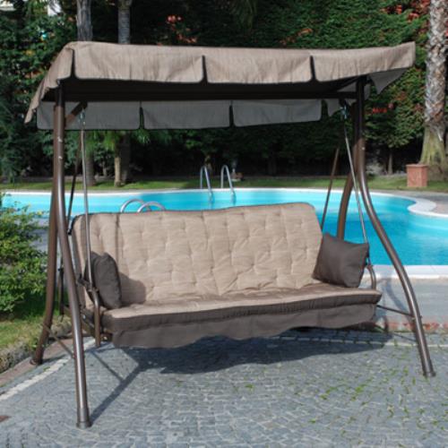 Balançoire de jardin inclinable 3 places en fer avec toit écru Zanzibar acquista