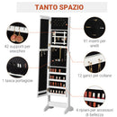 Armadio Portagioie a Specchio 35,5x30x142,5 cm Inclinazione Regolabile Bianco