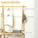 Appendiabiti per Ingresso 2 Scaffali 4 Ganci 100x42x155 cm in Bambù Naturale