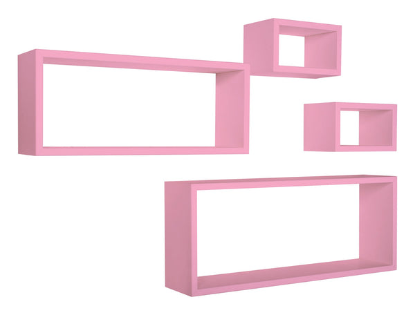 sconto Ensemble de 3 étagères cubiques murales carrées et rectangulaires en panneaux de fibres de bois rose blush Merlin