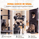 Albero Tiragraffi per Gatti 59x55x132 cm con Pali in Sisal Cuccia e Casetta in Truciolare e Peluche Grigio Scuro      