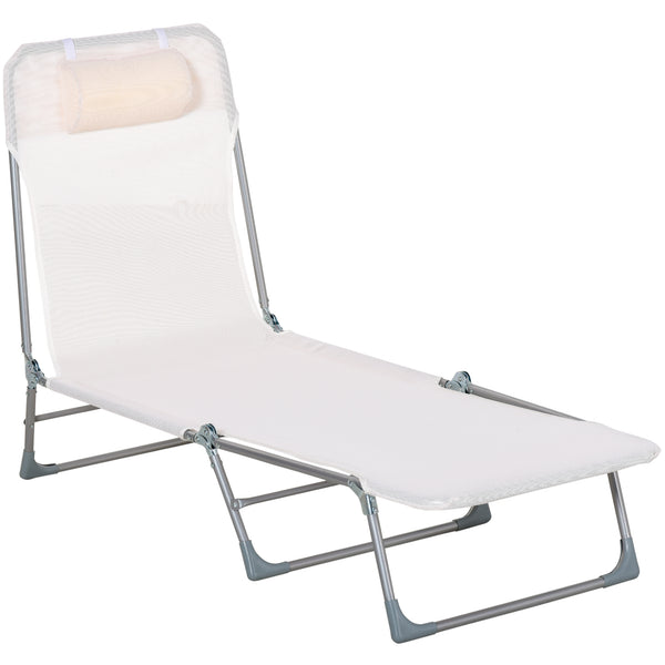 Sdraio da Giardino 182x56x28 cm Pieghevole con Schienale Reclinabile e Cuscino in Metallo e Texteline Crema acquista