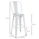 Set 4 Sgabelli da Bar Stile Industriale Schienale Rimovibile 44x53x116 cm in Metallo Bianco
