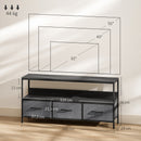 Mobile TV da 55" con Cassetti Pieghevoli in Tessuto e Mensola 120x29x56cm in Metallo e MDF Nero      