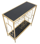 Console Porta Bottiglie Glam 76x30x75 cm in Ferro e Specchio Oro e Nero