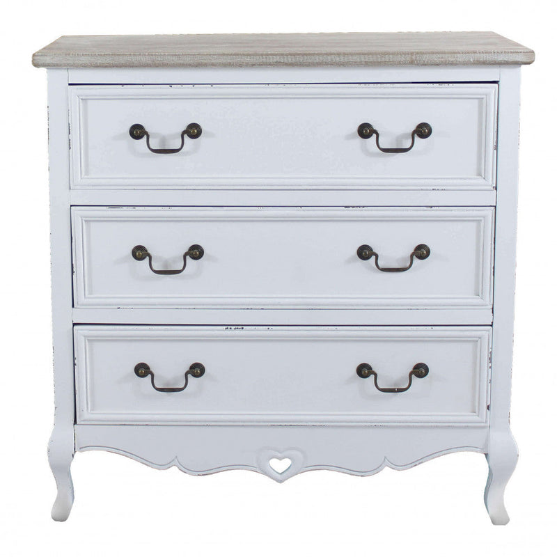 Cassettiera Cuore 3 Cassetti 80x38x80 h cm in Legno di paulownia Bianco