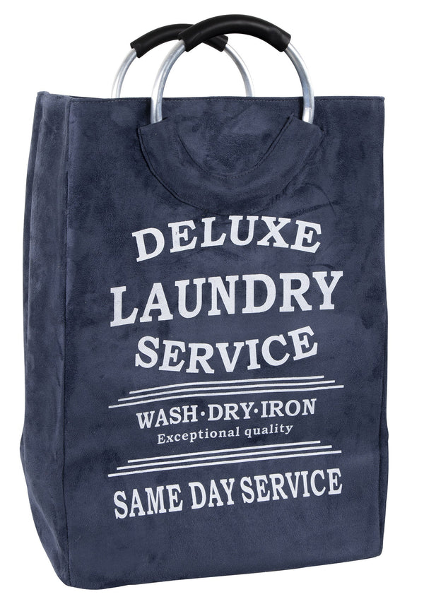 Sac à Linge avec Anses 66x25x38 cm en Tissu Effet Daim Bleu prezzo